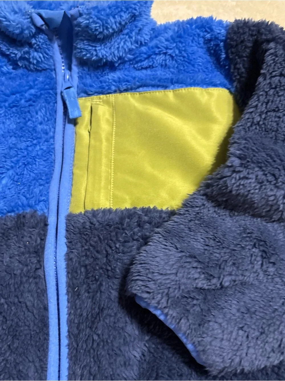okie dokie Blue and Lime Sherpa Puffer Jacket